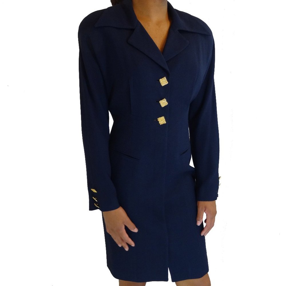 Vintage Classic Tahari Dress with Metal Gold Button Size 10